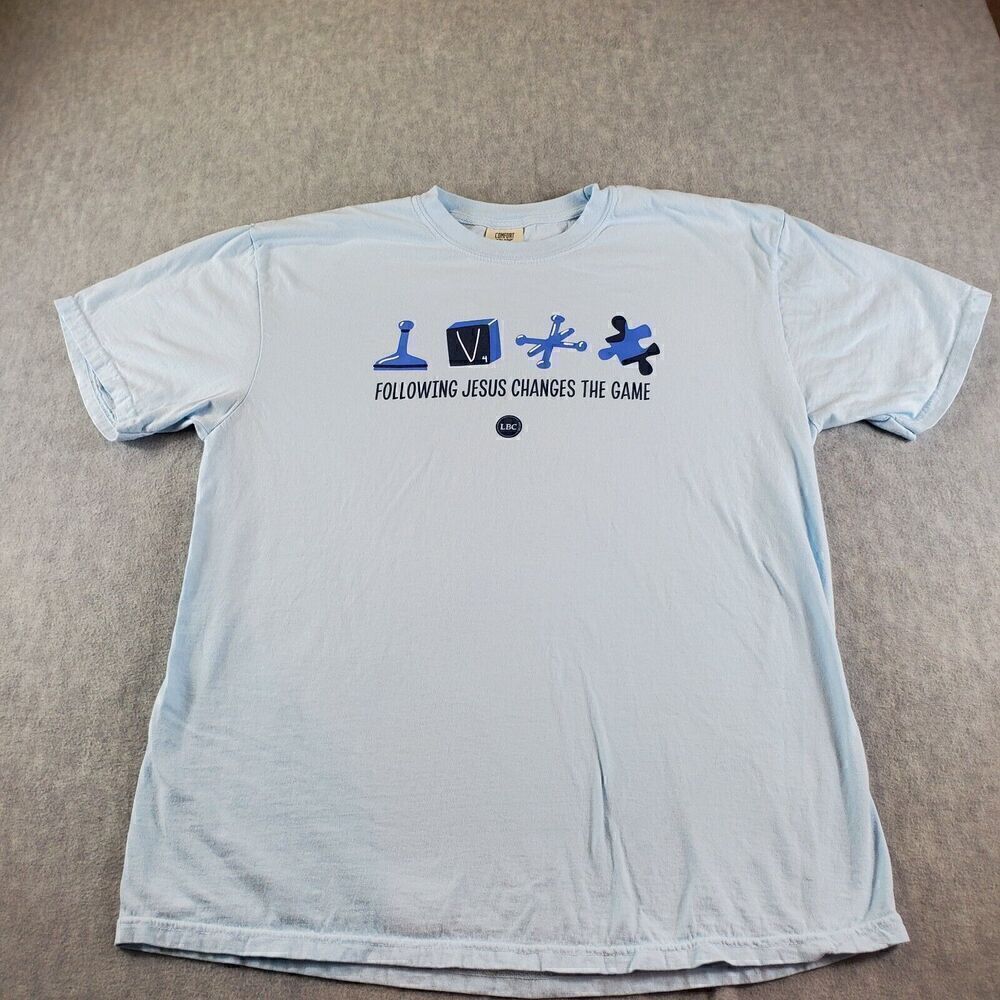 Following Jesus Changes The Game Shirt  Womens XL Blue Comfort Colors Bible Tee